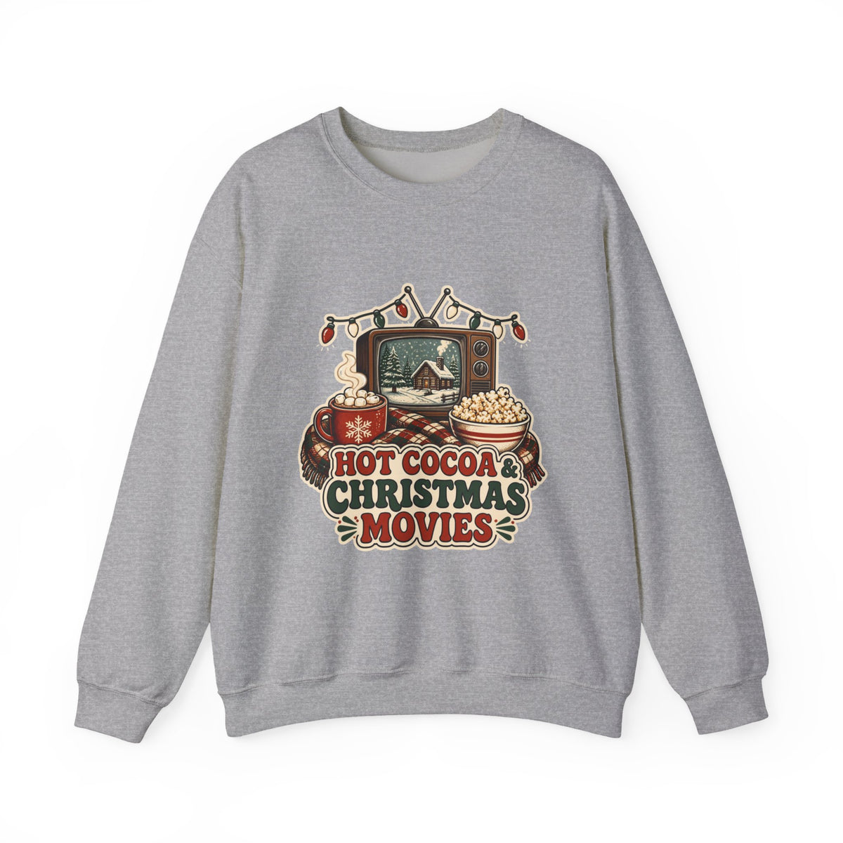 Hot Cocoa and Christmas Movies Sweatshirt, Cozy Christmas Crewneck, Movie Night Holiday Sweater, Christmas Movie Lover Shirt