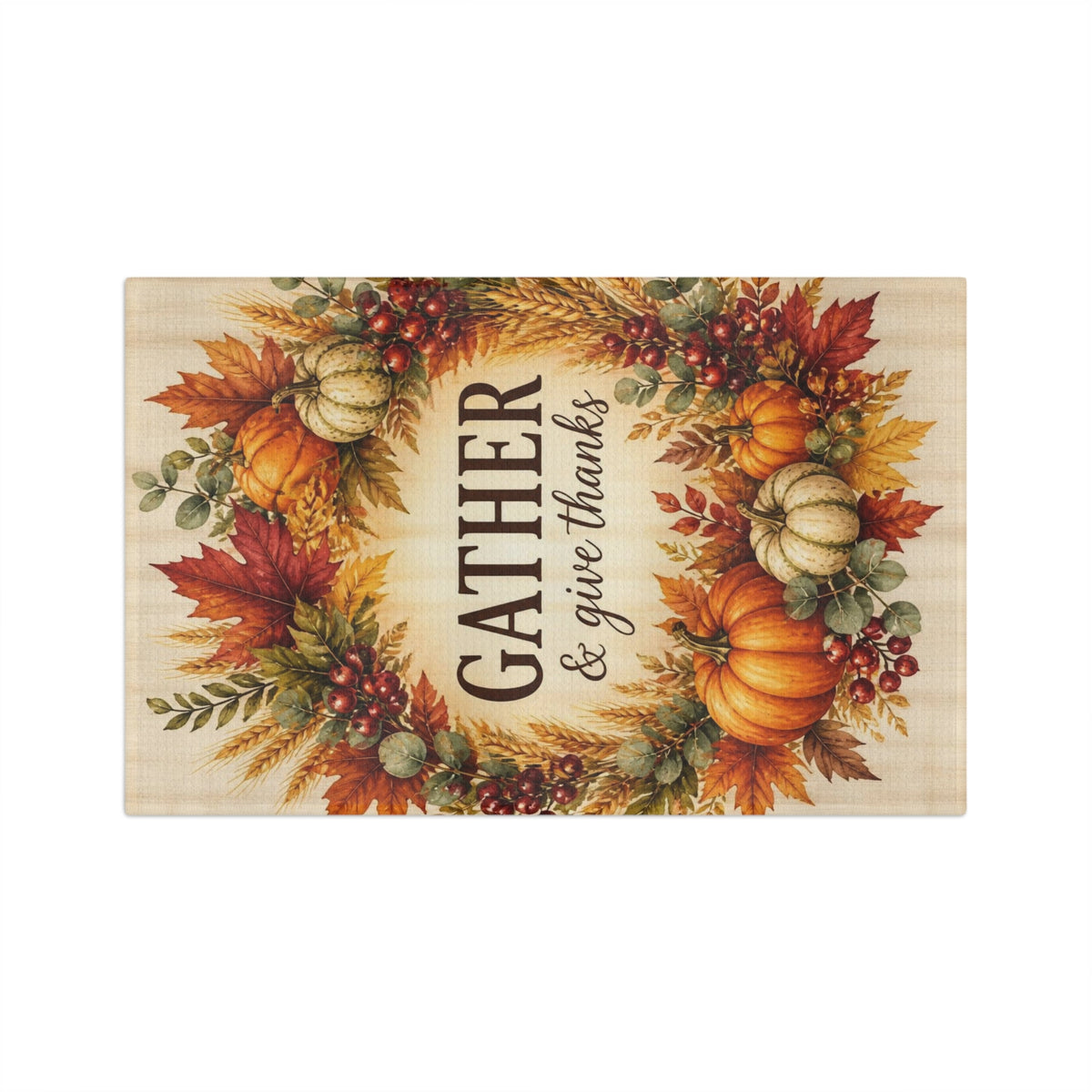 Gather and Give Thanks Tea Towel, Thanksgiving Kitchen Towel, Fall Hand Towel, Autumn Wreath Dish Towel, Hostess Gift, Thanksgiving Decor