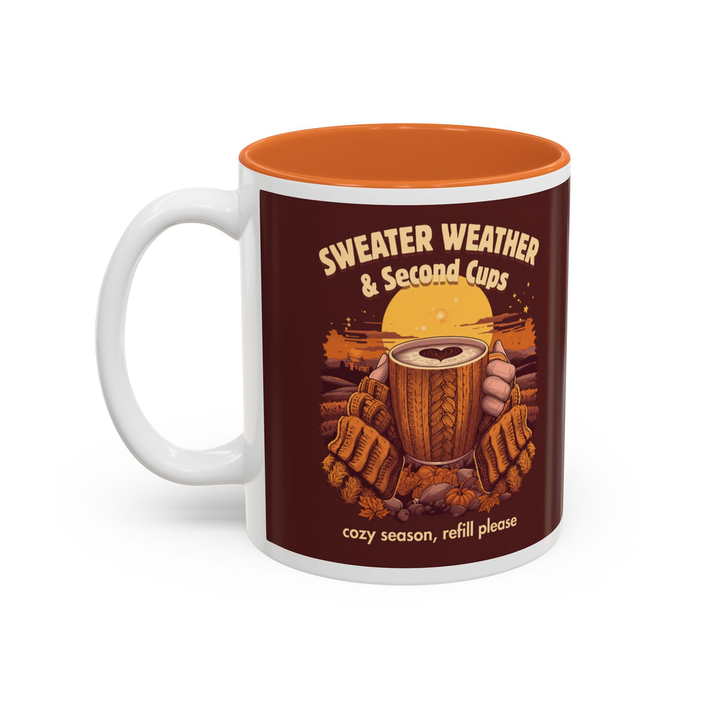 Sweater Weather and Second Cups Mug, Cozy Fall Coffee Mug, Retro Autumn Two-Tone Cup, Coffee Lover Gift