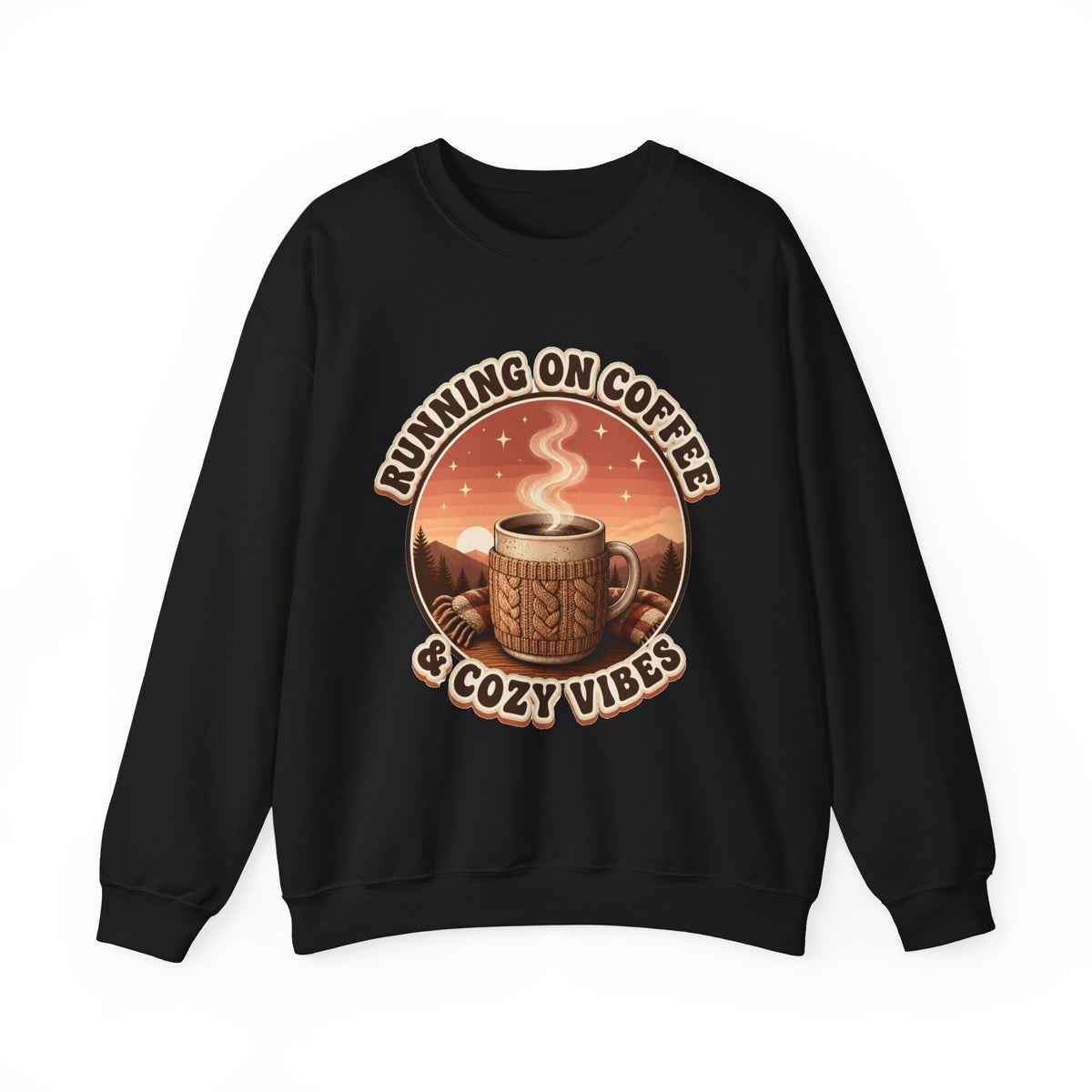 Running on Coffee and Cozy Vibes Sweatshirt, Coffee Lover Crewneck, Cozy Fall Sweatshirt, Retro Coffee Shirt, Gift for Coffee Lover