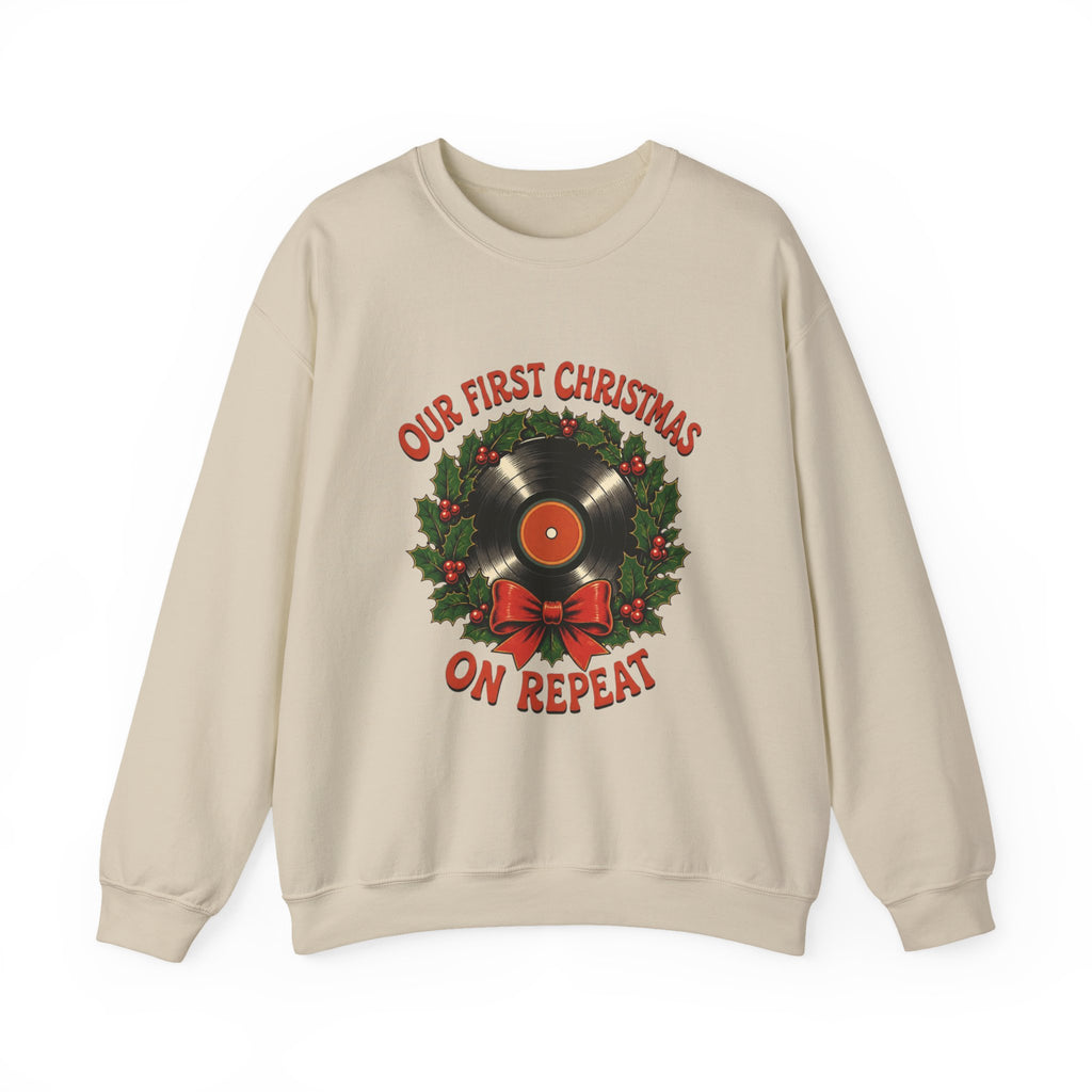 Our First Christmas Sweatshirt, Vinyl Record Christmas Crewneck, First Christmas Together Shirt, Couples Matching Christmas Sweater