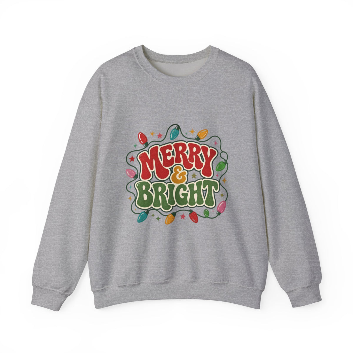 Merry and Bright Sweatshirt, Retro Christmas Crewneck, Groovy Christmas Lights Sweater, Vintage Holiday Shirt, Cute Xmas Gift