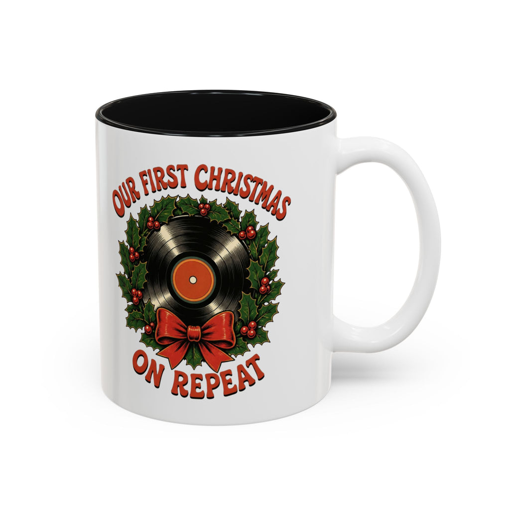 Our First Christmas Mug, First Christmas Together Coffee Mug, Vinyl Record Wreath Cup, Couples Christmas Gift, Married 2026 Gift