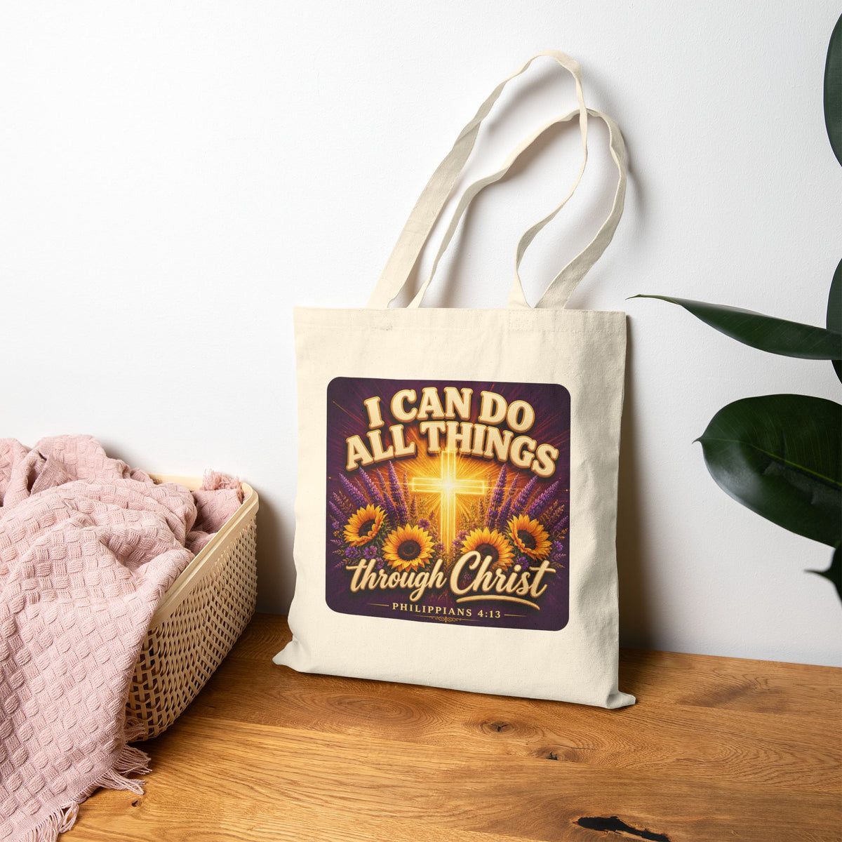 I Can Do All Things Through Christ Tote Bag, Philippians 4:13 Canvas Tote, Christian Tote Bag, Bible Verse Bag, Faith Gift for Women
