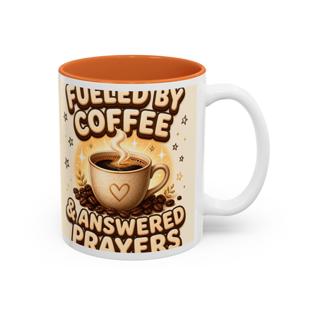 Fueled by Coffee and Answered Prayers Mug, Christian Coffee Mug, Faith Gift for Her, Prayer Mug, Cute Two-Tone Coffee Cup
