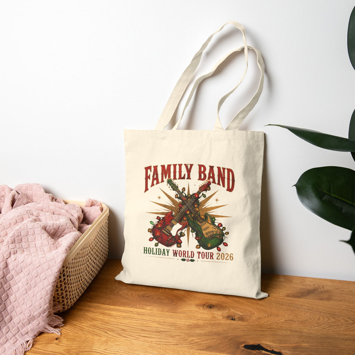 Family Band Holiday World Tour 2026 Tote Bag, Rock and Roll Christmas Canvas Tote, Guitar Christmas Bag, Music Lover Gift