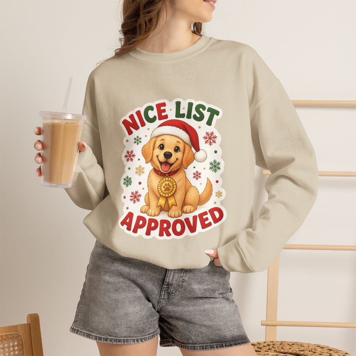 Nice List Approved Dog Sweatshirt, Christmas Dog Crewneck, Golden Retriever Santa Shirt, Dog Mom Christmas Sweater, Dog Lover Gift