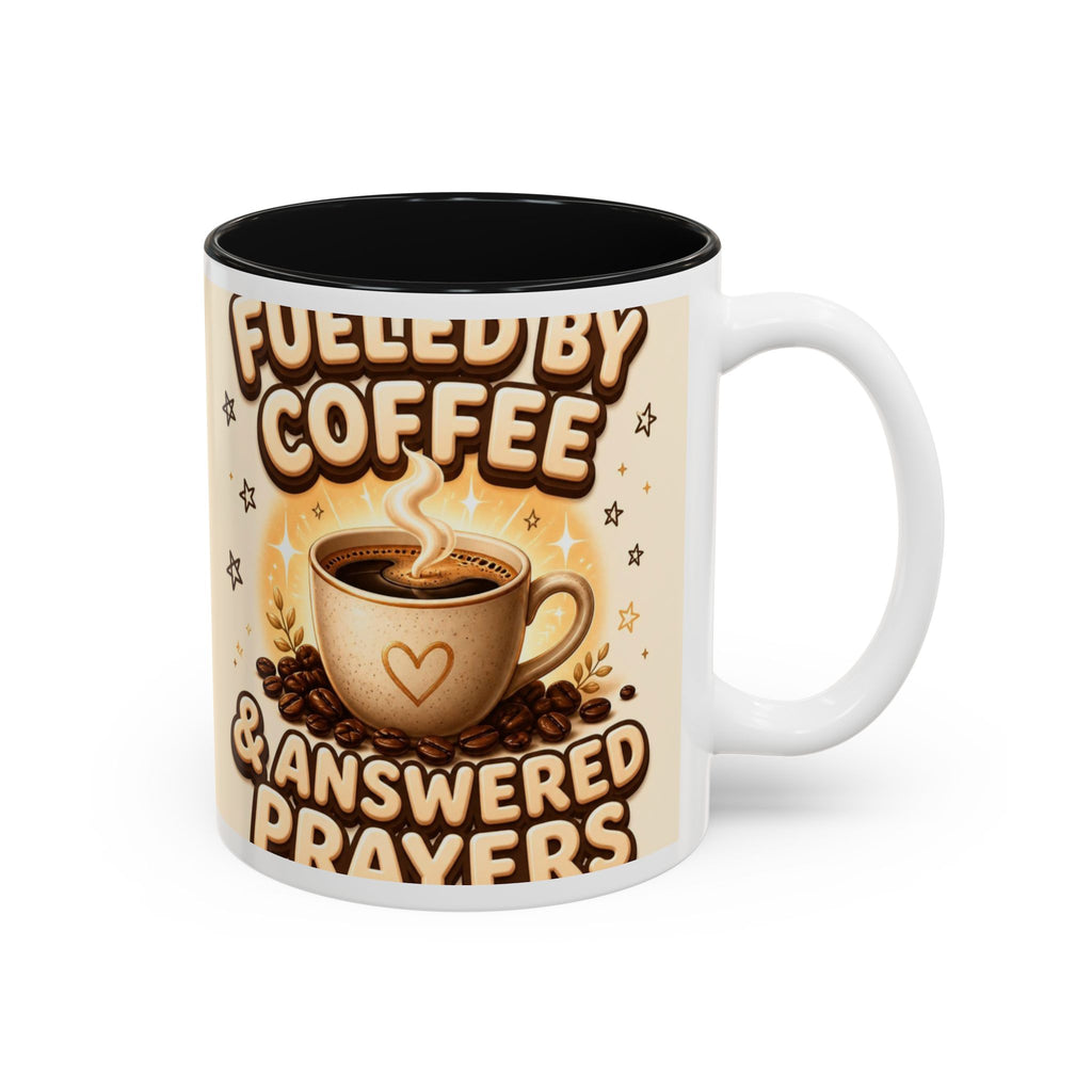 Fueled by Coffee and Answered Prayers Mug, Christian Coffee Mug, Faith Gift for Her, Prayer Mug, Cute Two-Tone Coffee Cup