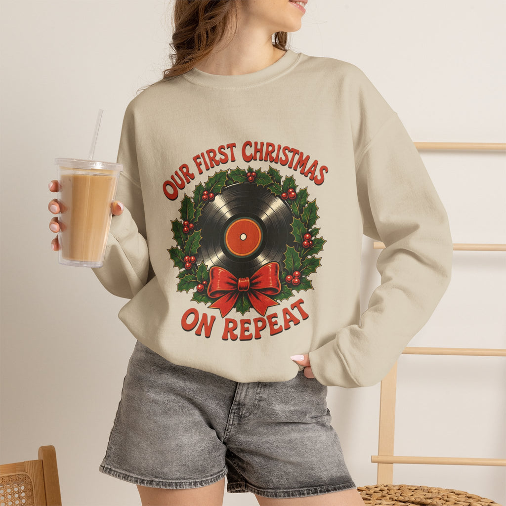 Our First Christmas Sweatshirt, Vinyl Record Christmas Crewneck, First Christmas Together Shirt, Couples Matching Christmas Sweater