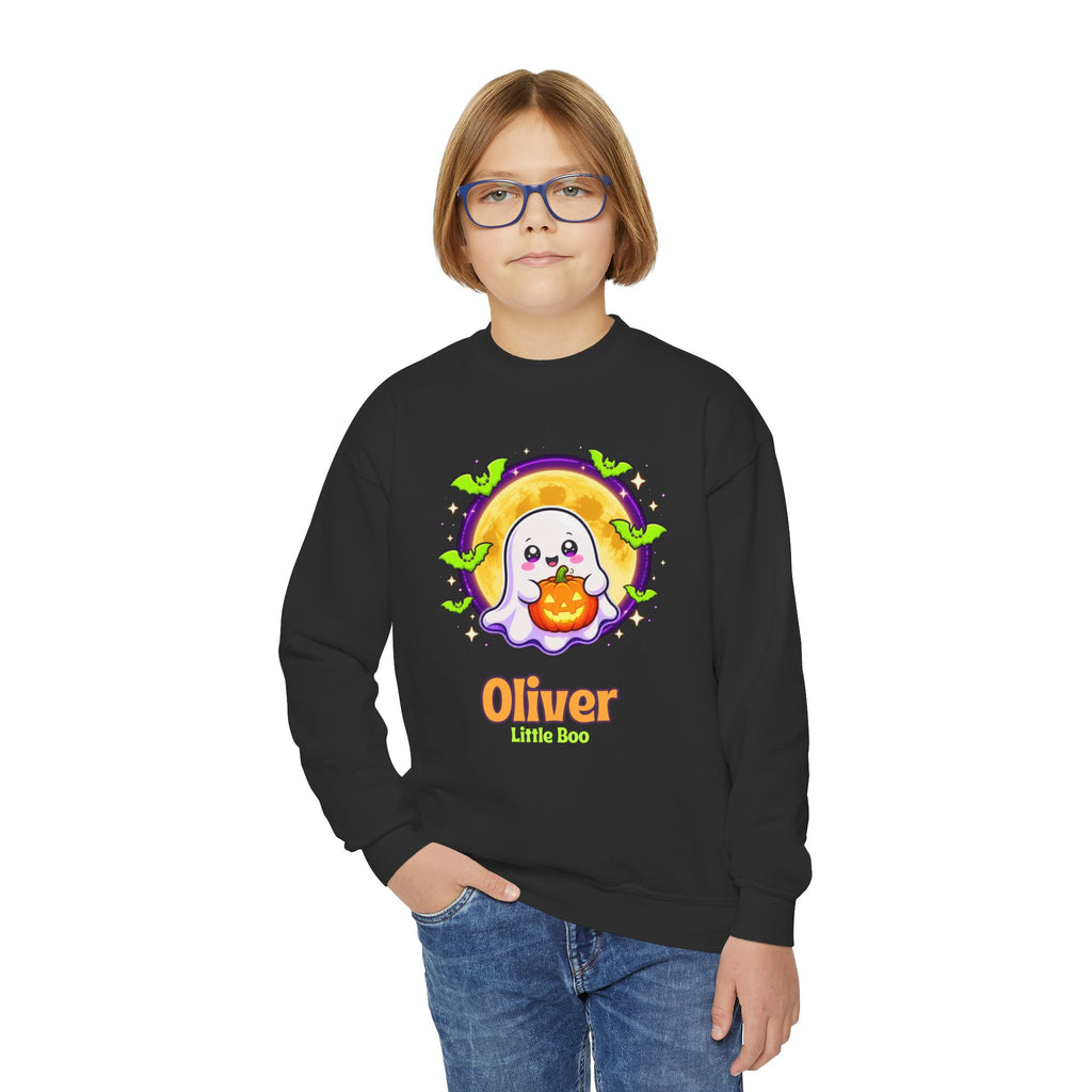 Personalized Halloween Kids Sweatshirt, Custom Name Ghost Crewneck, Little Boo Youth Sweater, Spooky Kids Halloween Shirt Gift