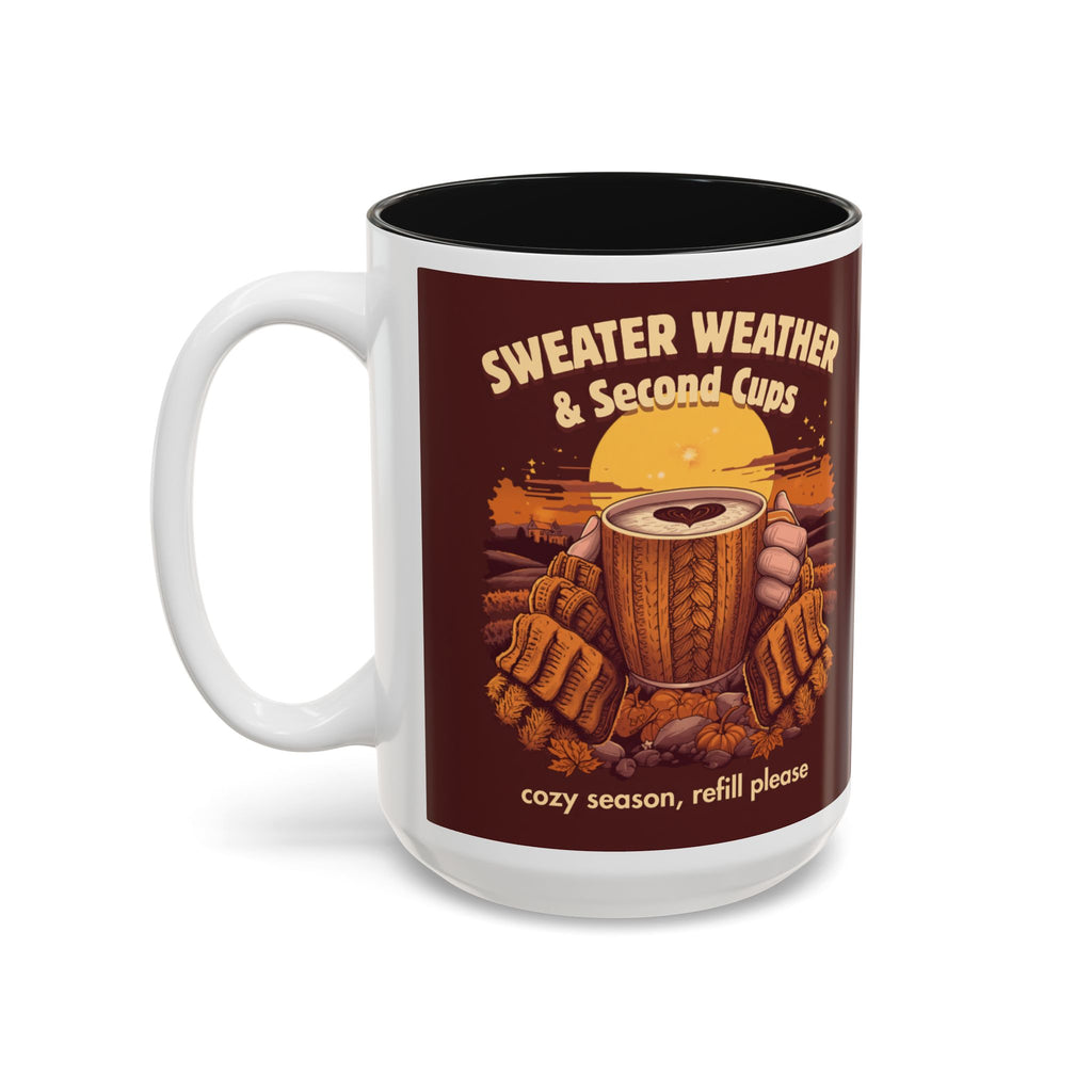 Sweater Weather and Second Cups Mug, Cozy Fall Coffee Mug, Retro Autumn Two-Tone Cup, Coffee Lover Gift