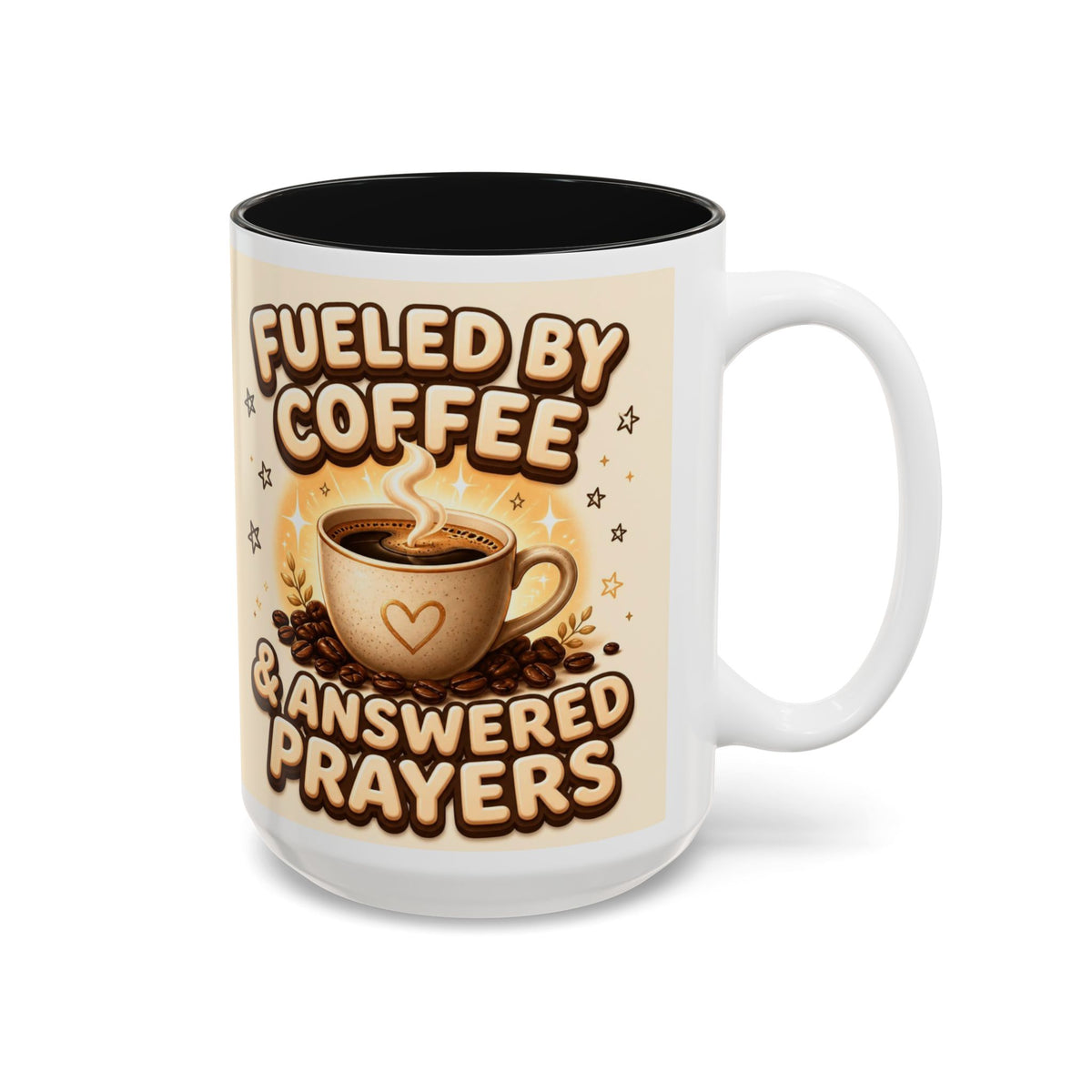 Fueled by Coffee and Answered Prayers Mug, Christian Coffee Mug, Faith Gift for Her, Prayer Mug, Cute Two-Tone Coffee Cup