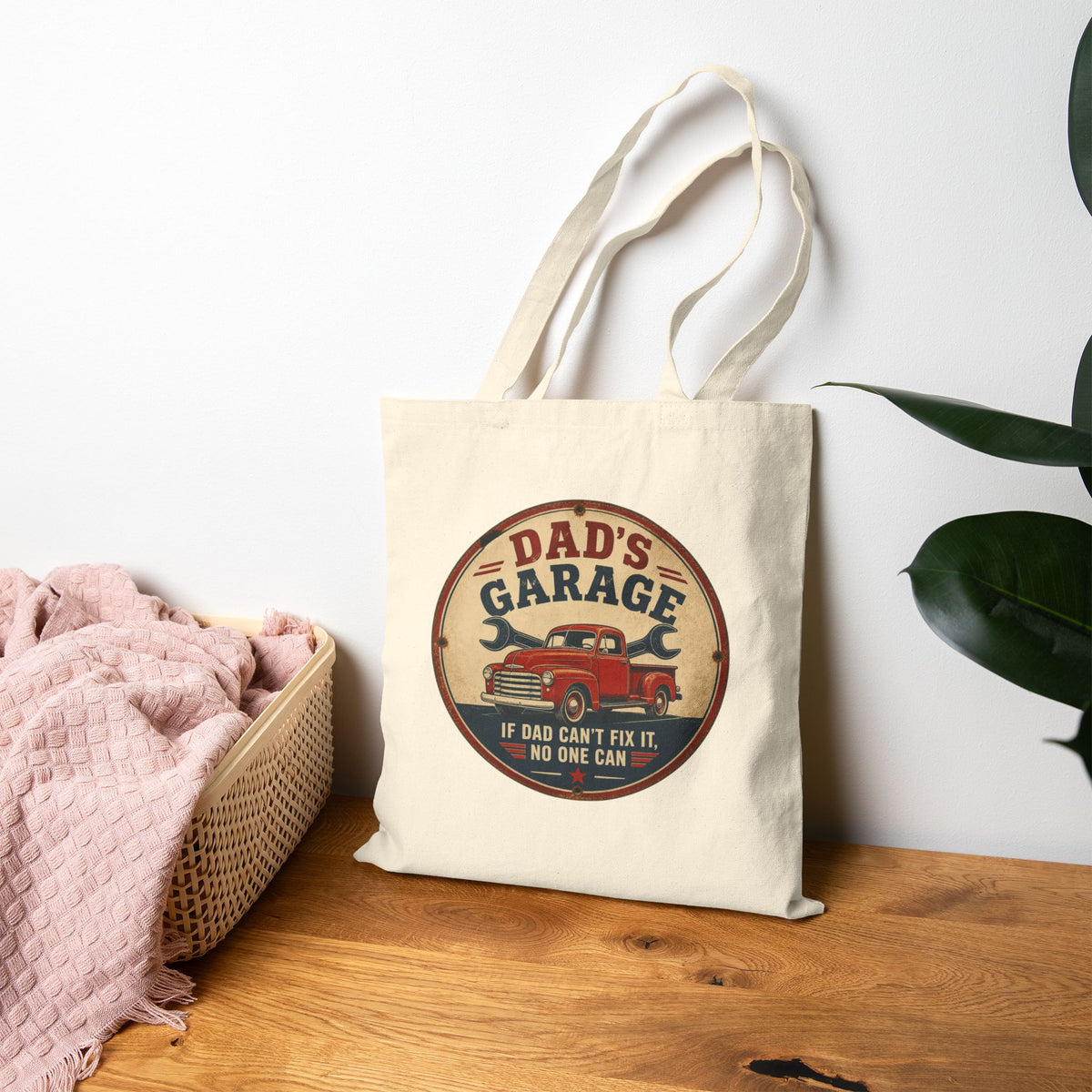 Dad's Garage Tote Bag, If Dad Can't Fix It No One Can Canvas Tote, Vintage Truck Bag, Funny Dad Gift, Mechanic Tool Tote