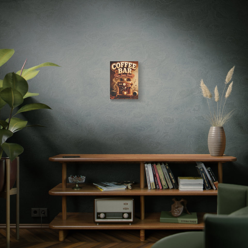 Coffee Bar Sign Canvas, Pour Some Happy Wall Art, Retro Espresso Kitchen Decor, Coffee Station Print, Coffee Lover Gift, Vertical Canvas