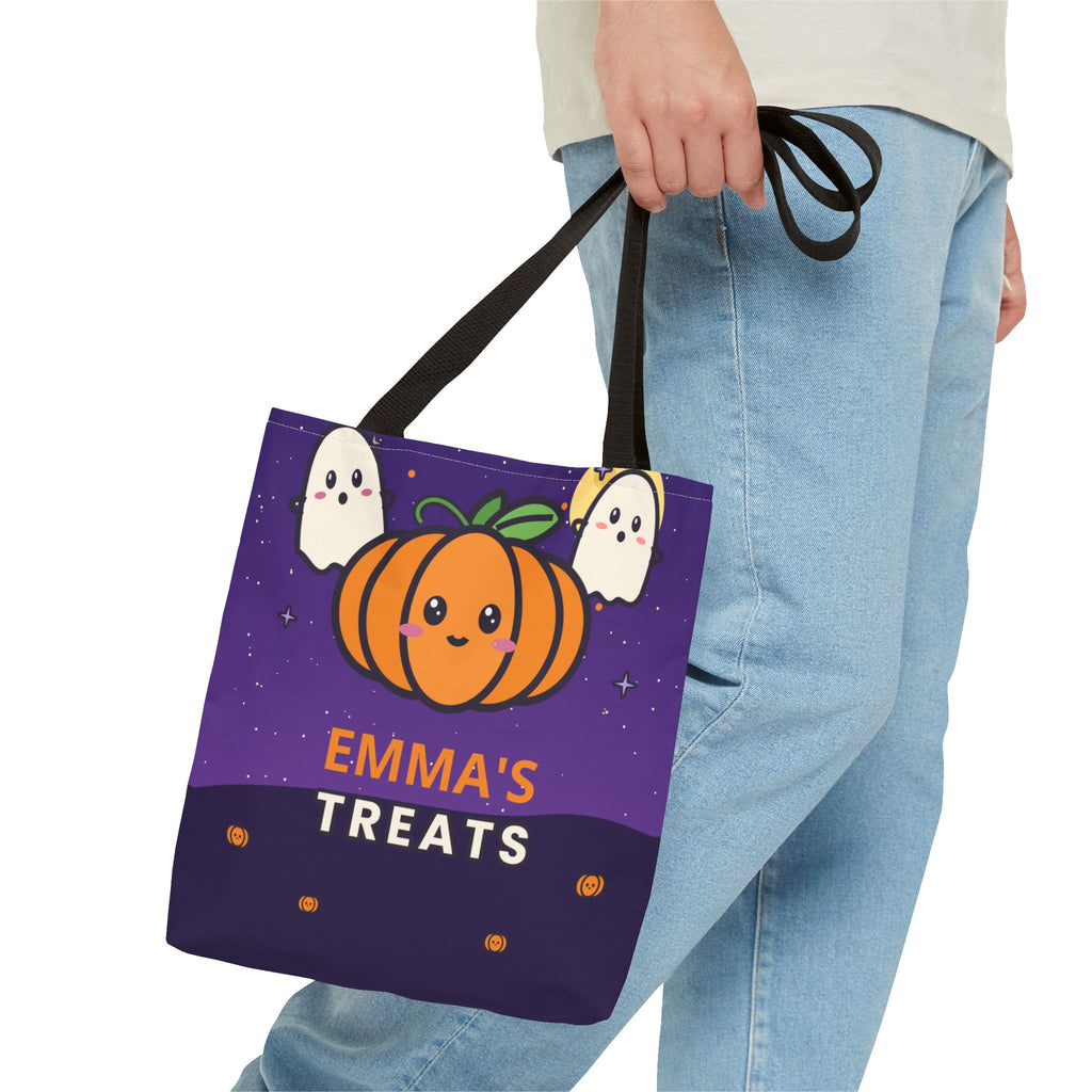 Personalized Trick or Treat Bag, Kids Halloween Tote With Name, Custom Candy Bag, Cute Pumpkin Ghost Treat Bag, Halloween Basket for Kids
