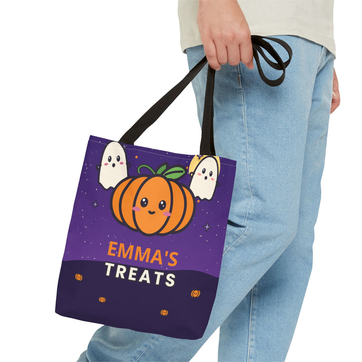 Personalized Trick or Treat Bag, Kids Halloween Tote With Name, Custom Candy Bag, Cute Pumpkin Ghost Treat Bag, Halloween Basket for Kids