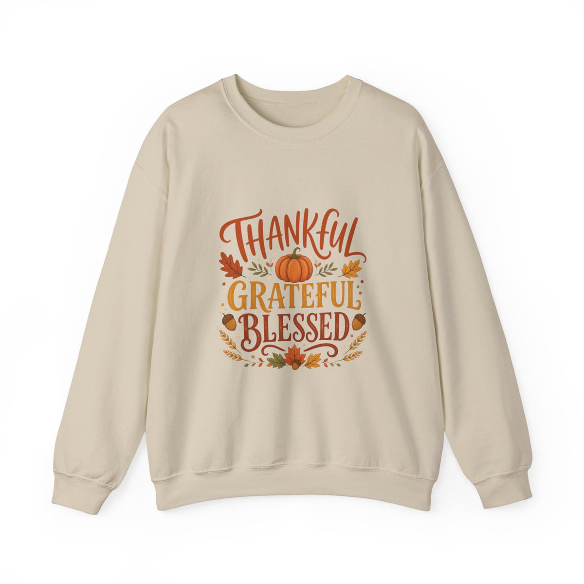 Thankful Grateful Blessed Sweatshirt, Thanksgiving Crewneck, Fall Pumpkin Sweater, Autumn Leaves Shirt, Cozy Fall Gift