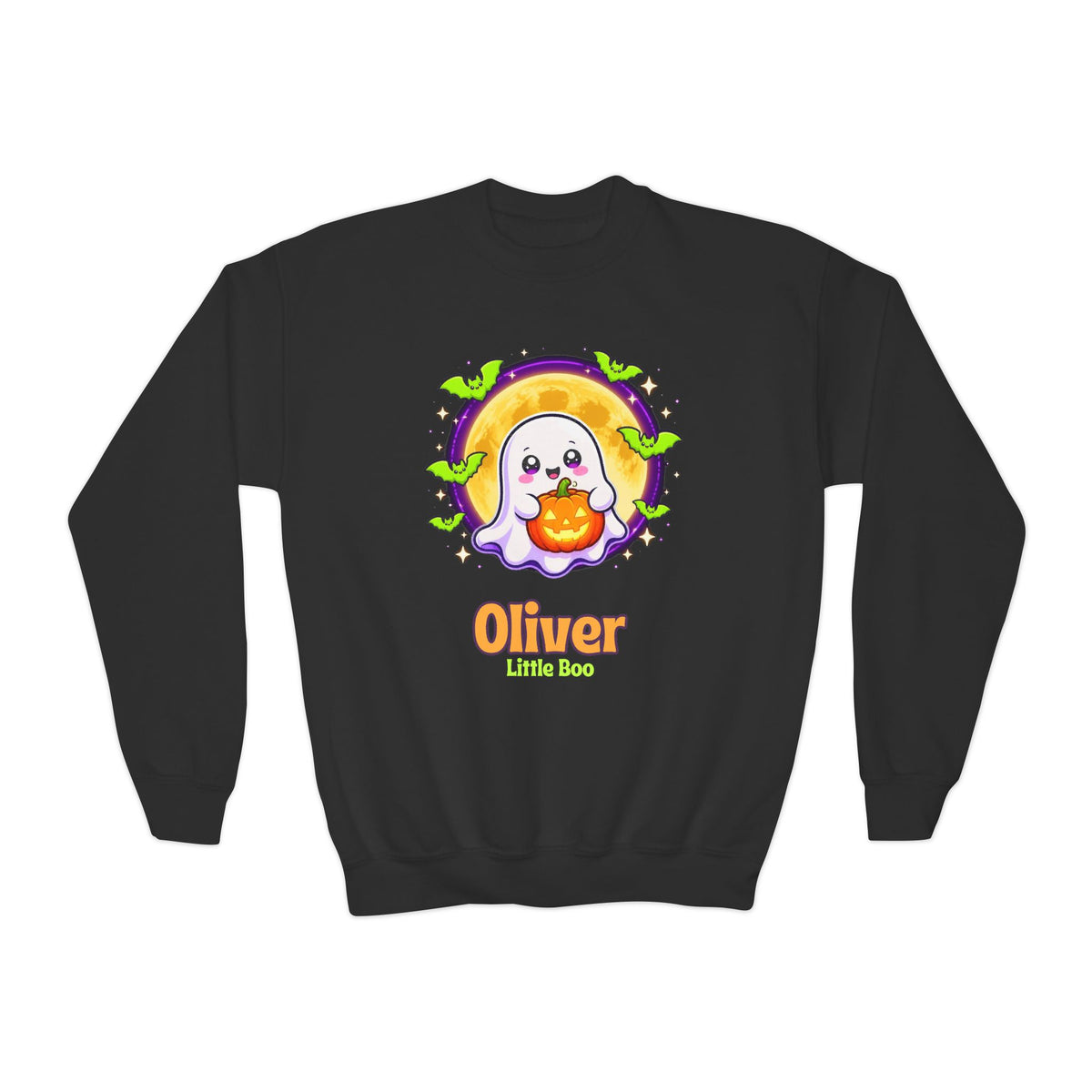 Personalized Halloween Kids Sweatshirt, Custom Name Ghost Crewneck, Little Boo Youth Sweater, Spooky Kids Halloween Shirt Gift