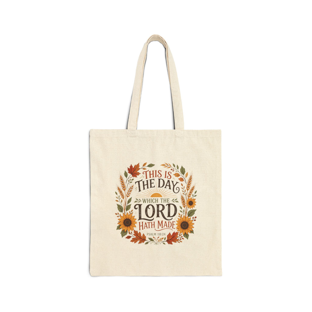 This Is the Day Which the Lord Hath Made Tote Bag, Psalm 118:24 Canvas Tote, Fall Bible Verse Bag, Christian Church Tote