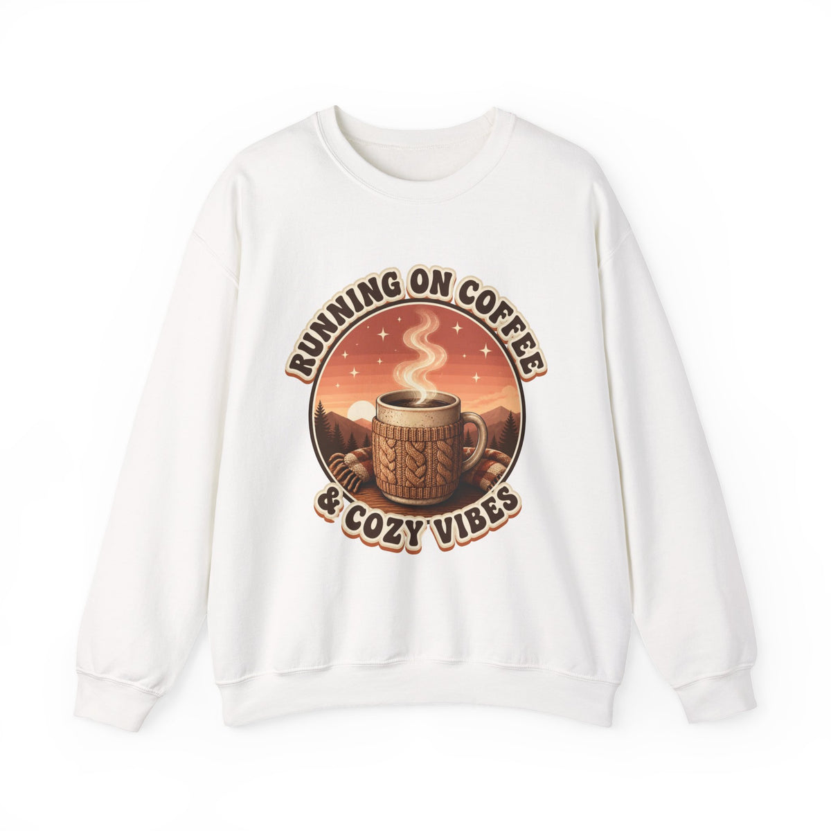 Running on Coffee and Cozy Vibes Sweatshirt, Coffee Lover Crewneck, Cozy Fall Sweatshirt, Retro Coffee Shirt, Gift for Coffee Lover