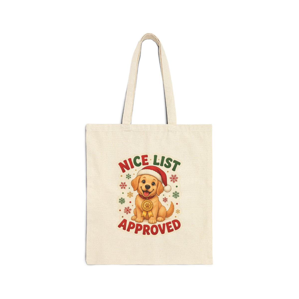 Nice List Approved Dog Tote Bag, Christmas Dog Canvas Tote, Golden Retriever Santa Bag, Dog Mom Gift, Dog Lover Christmas Tote