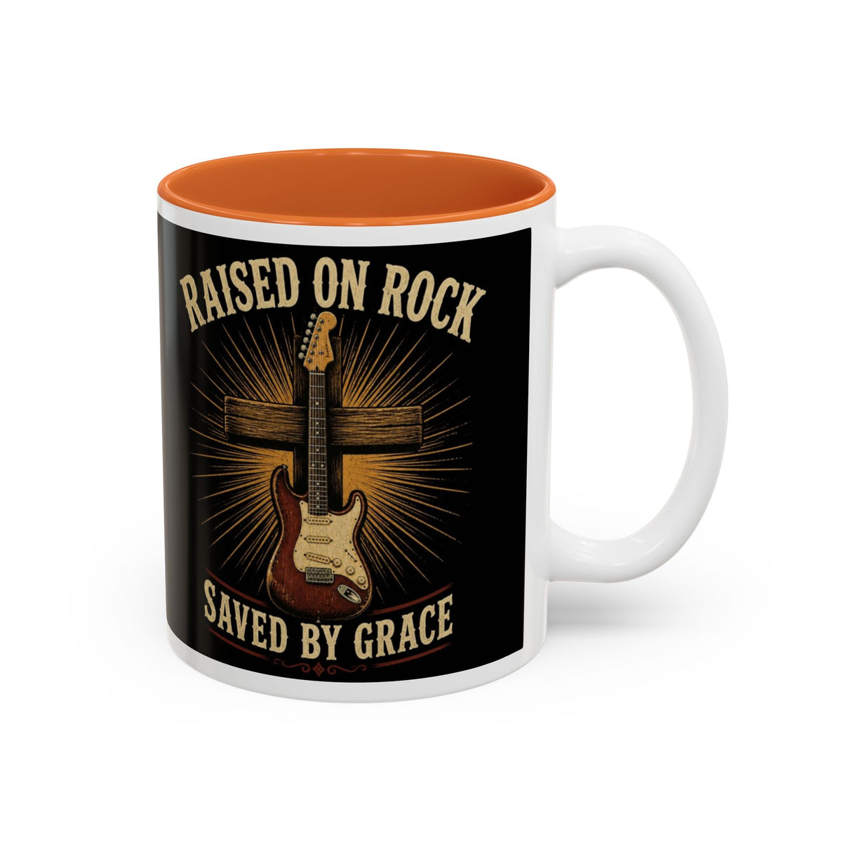 Raised on Rock Saved by Grace Mug, Christian Rock Coffee Mug, Faith Guitar Cup, Christian Musician Gift, Worship Leader Gift