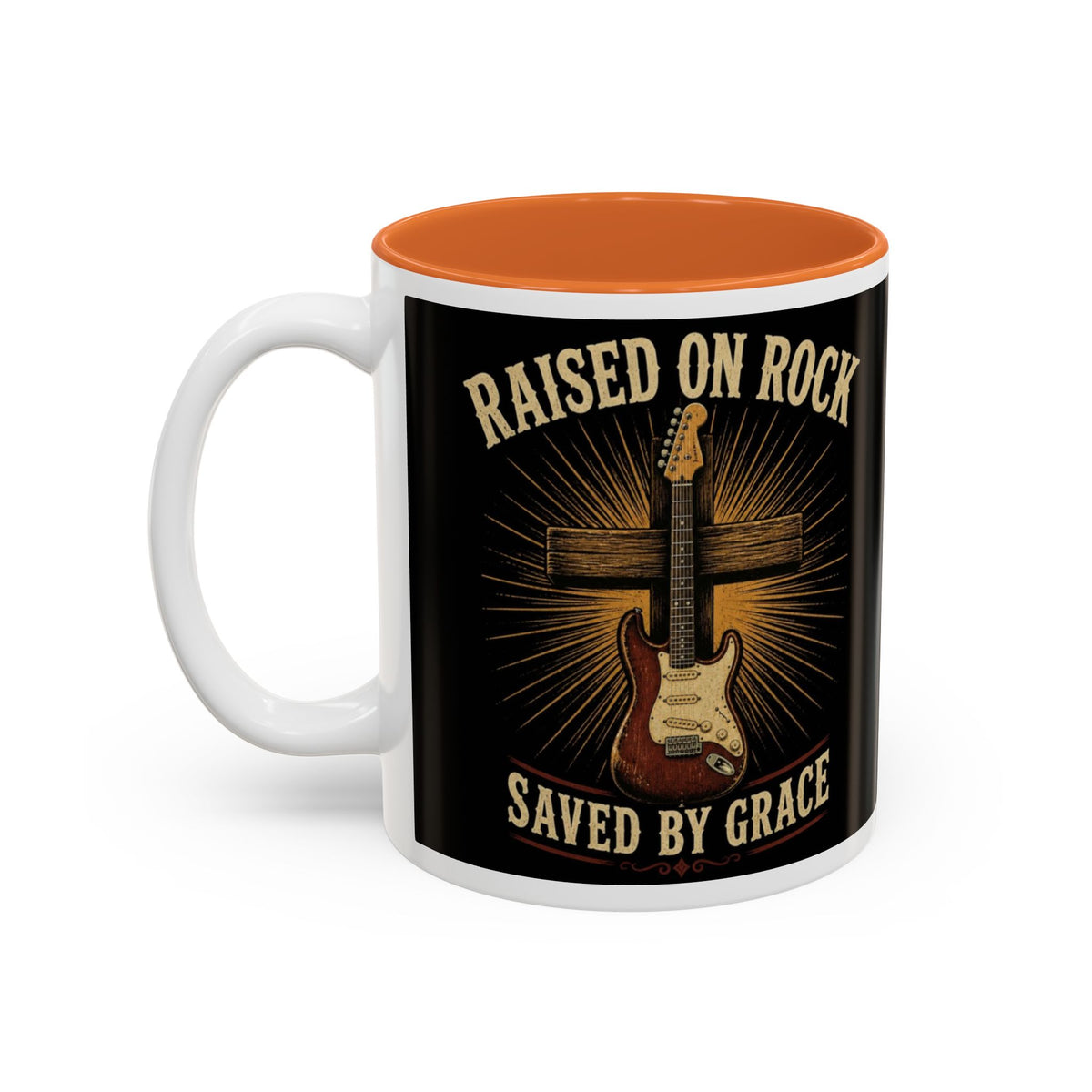 Raised on Rock Saved by Grace Mug, Christian Rock Coffee Mug, Faith Guitar Cup, Christian Musician Gift, Worship Leader Gift
