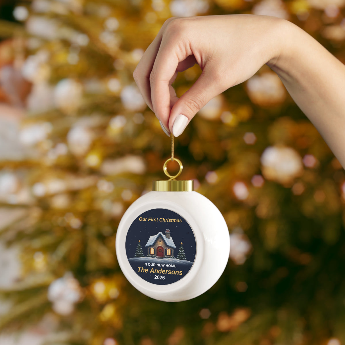 Winter Night New Home Personalized Premium Ball Ornament