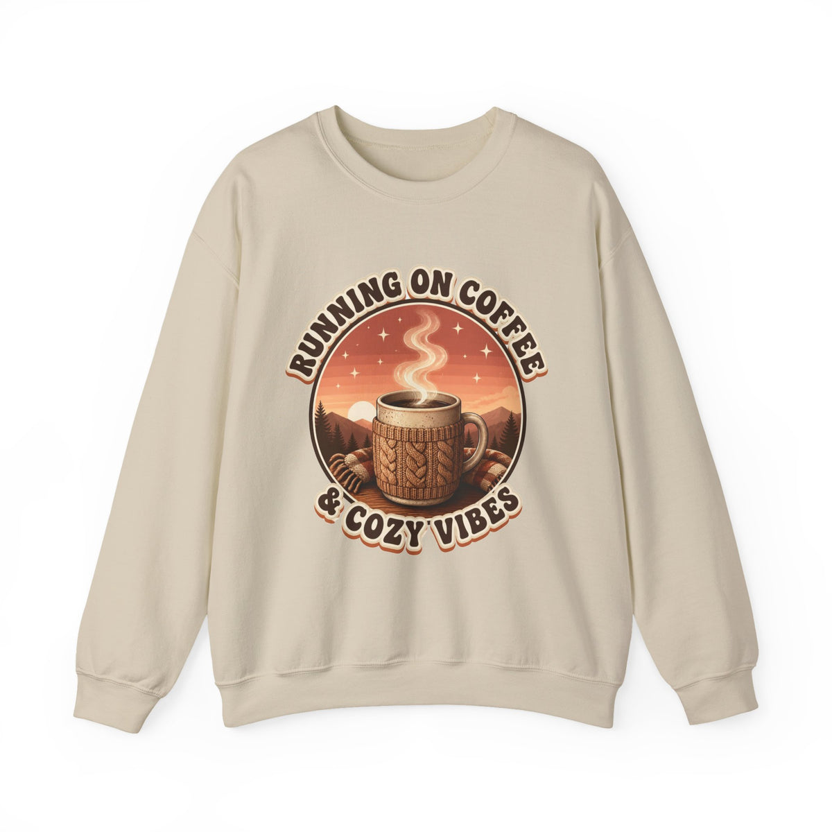 Running on Coffee and Cozy Vibes Sweatshirt, Coffee Lover Crewneck, Cozy Fall Sweatshirt, Retro Coffee Shirt, Gift for Coffee Lover