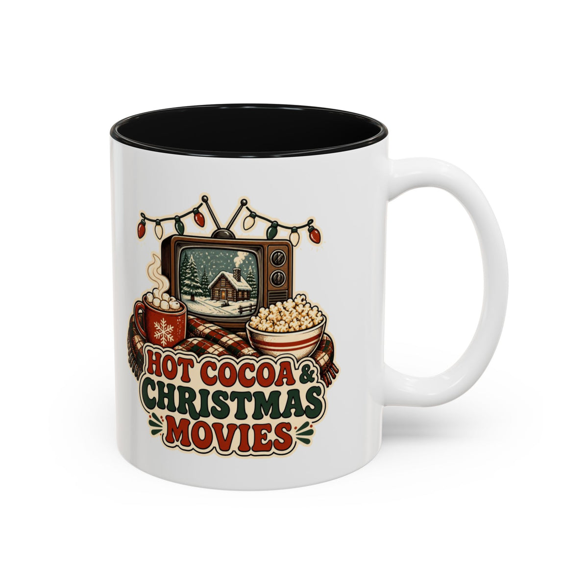 Hot Cocoa and Christmas Movies Mug, Cozy Christmas Coffee Mug, Christmas Movie Night Cup, Winter Hot Chocolate Mug, Gift for Her