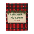 Personalized Christmas Blanket, Gather Here Family Name Throw, Buffalo Plaid Blanket, Custom Christmas Gift, Established Year Plush Throw