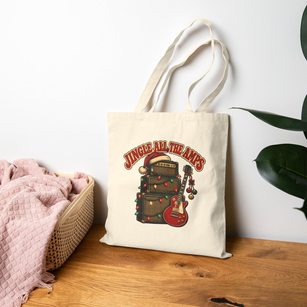 Jingle All the Amps Tote Bag, Rock and Roll Christmas Canvas Tote, Guitar Amp Christmas Bag, Guitar Player Gift, Music Tote