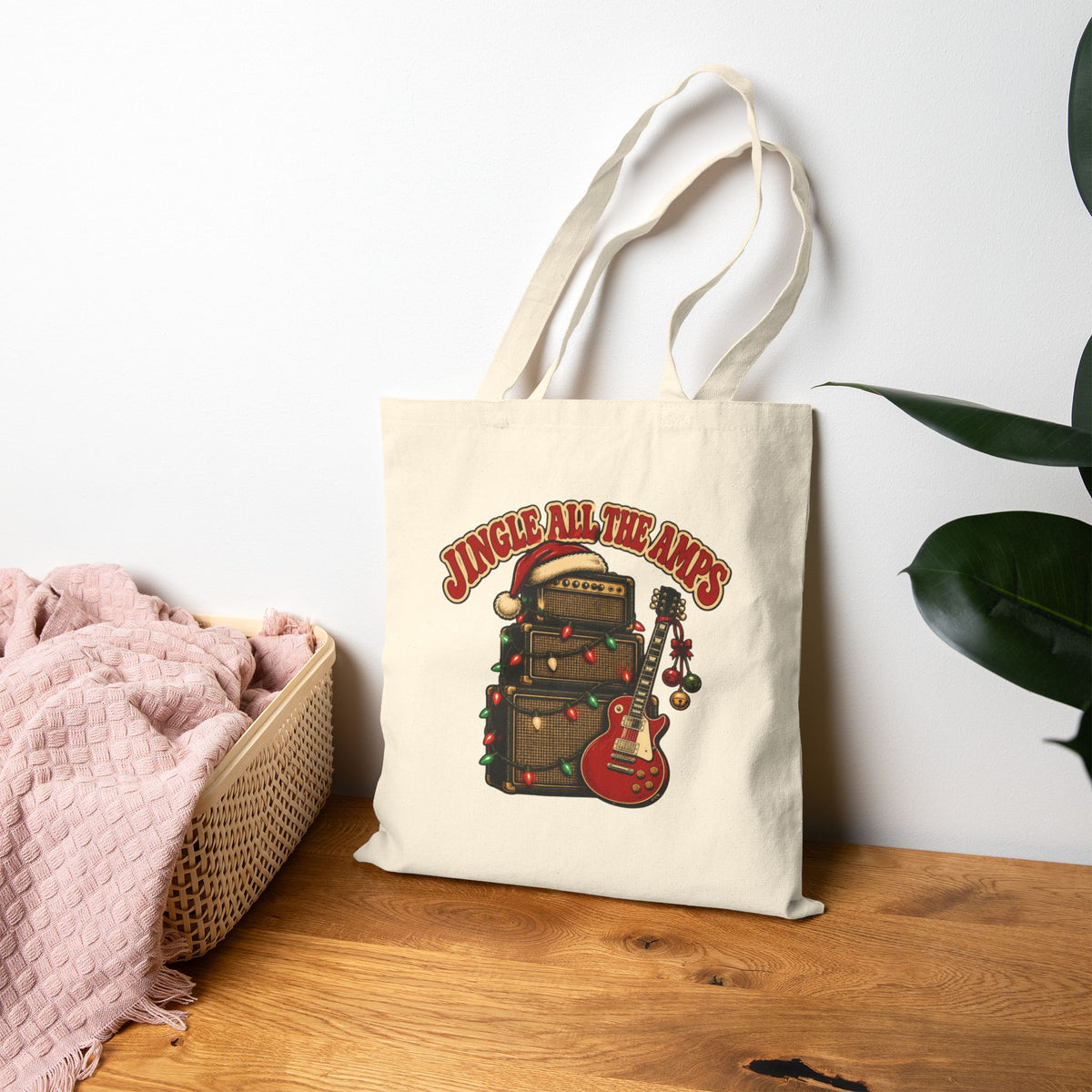 Jingle All the Amps Tote Bag, Rock and Roll Christmas Canvas Tote, Guitar Amp Christmas Bag, Guitar Player Gift, Music Tote