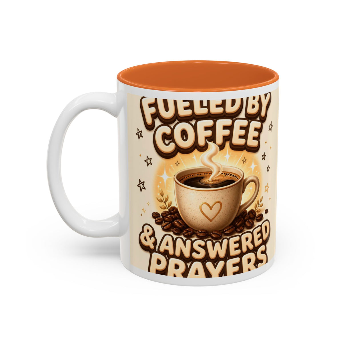 Fueled by Coffee and Answered Prayers Mug, Christian Coffee Mug, Faith Gift for Her, Prayer Mug, Cute Two-Tone Coffee Cup