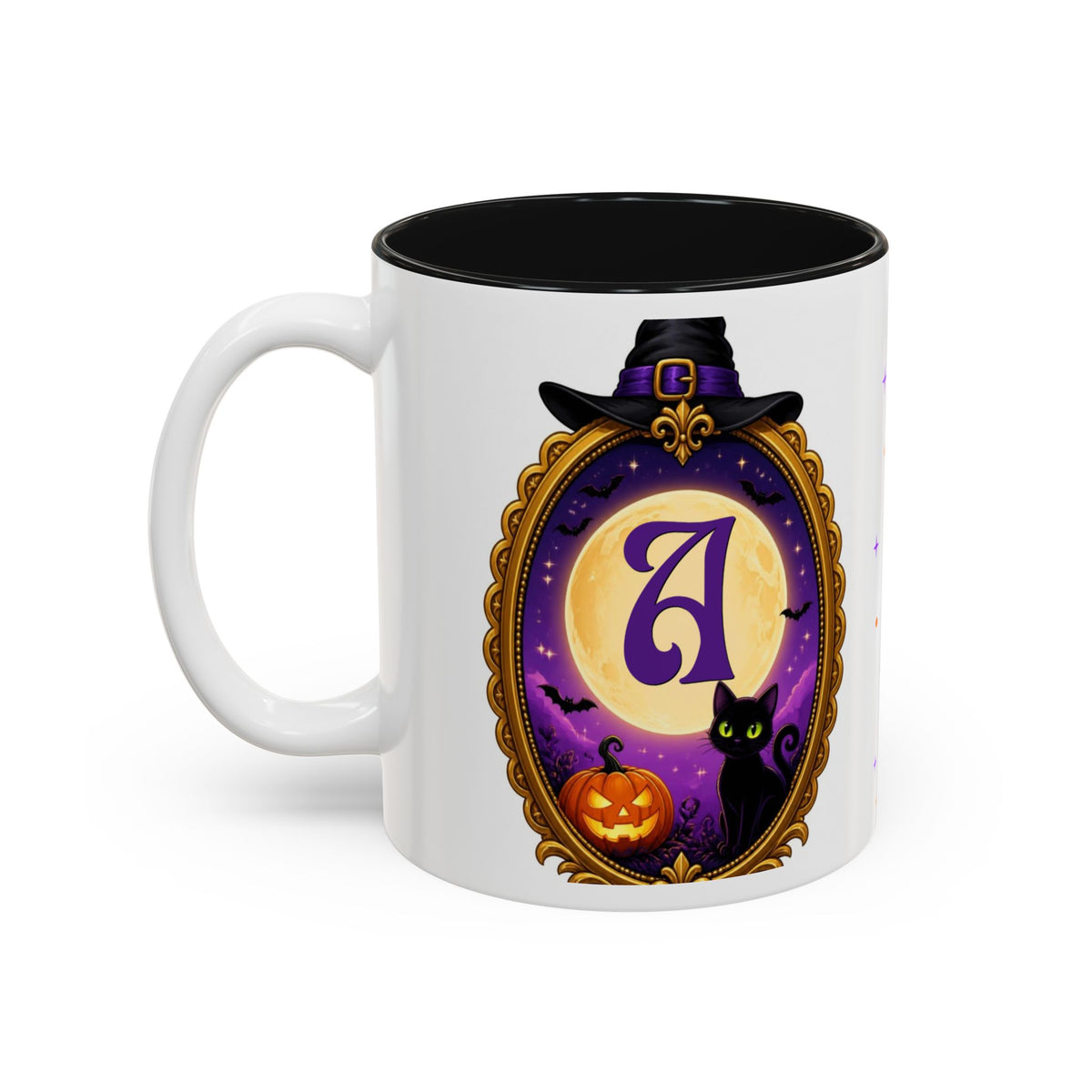 Personalized Initial Halloween Mug, Custom Monogram Witch Mug, Black Cat Pumpkin Coffee Cup, Witchy Gift for Her, Spooky Season Mug