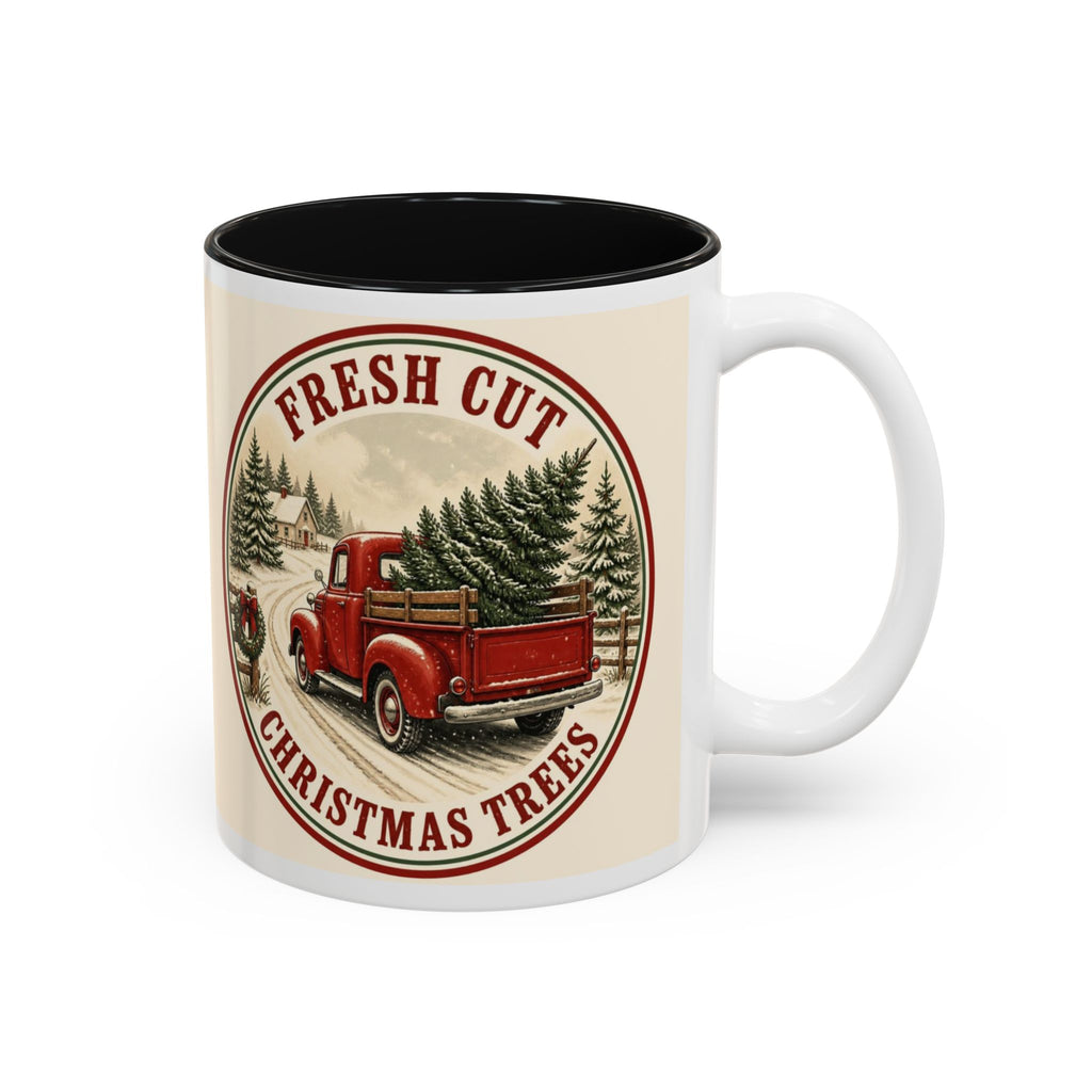 Fresh Cut Christmas Trees Mug, Red Truck Christmas Coffee Mug, Vintage Tree Farm Cup, Farmhouse Christmas Mug, Holiday Gift
