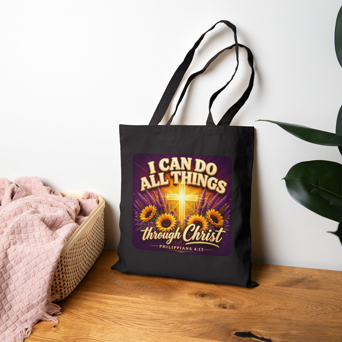I Can Do All Things Through Christ Tote Bag, Philippians 4:13 Canvas Tote, Christian Tote Bag, Bible Verse Bag, Faith Gift for Women