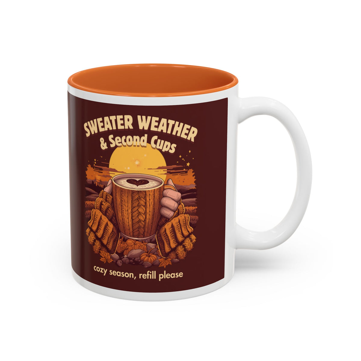 Sweater Weather and Second Cups Mug, Cozy Fall Coffee Mug, Retro Autumn Two-Tone Cup, Coffee Lover Gift