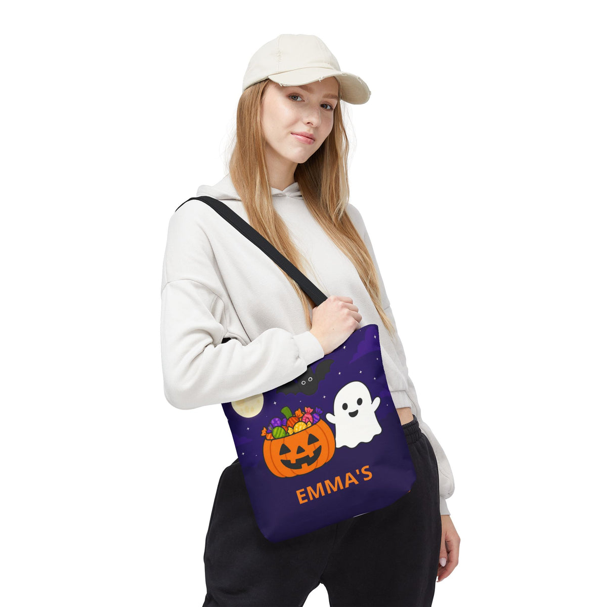Personalized Trick or Treat Bag, Kids Halloween Tote With Name, Custom Candy Bag, Cute Pumpkin Ghost Treat Bag, Halloween Basket for Kids