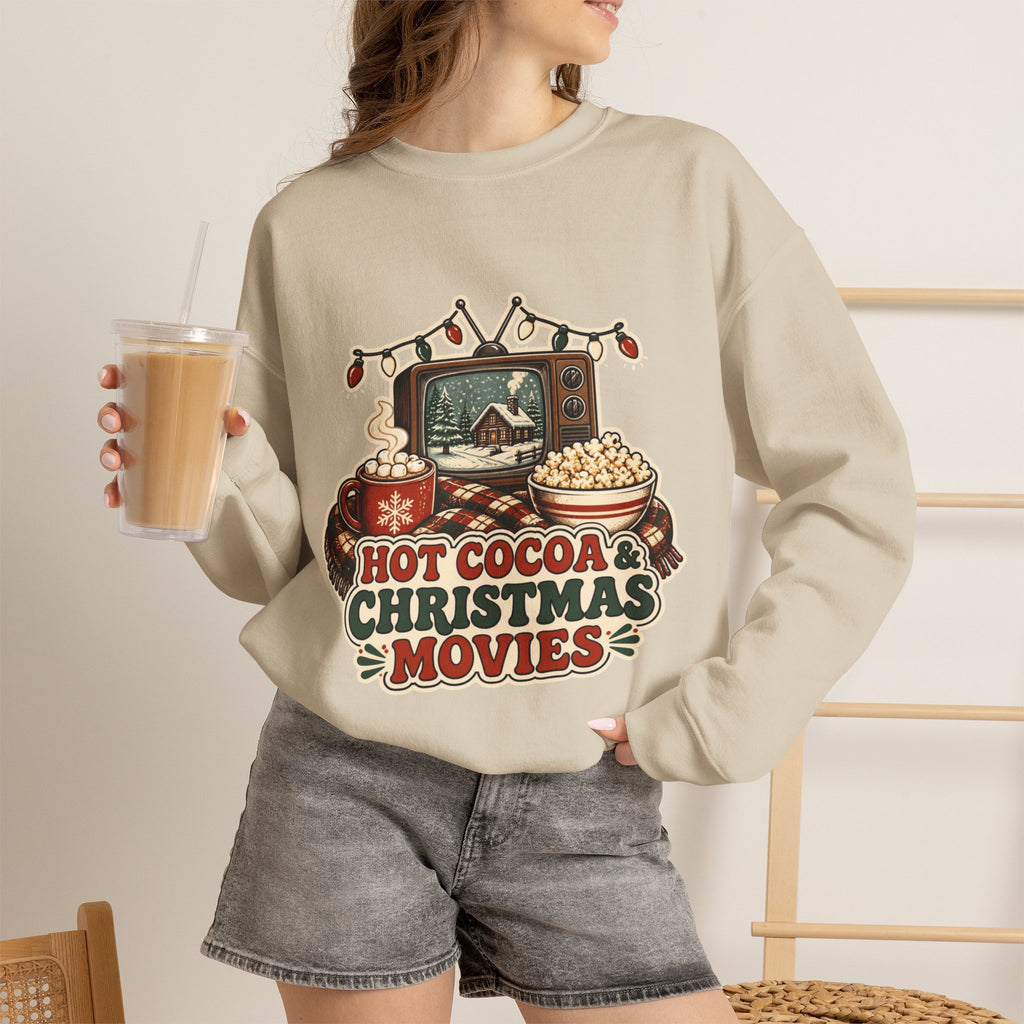 Hot Cocoa and Christmas Movies Sweatshirt, Cozy Christmas Crewneck, Movie Night Holiday Sweater, Christmas Movie Lover Shirt