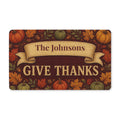 Personalized Thanksgiving Doormat, Give Thanks Family Name Door Mat, Custom Fall Welcome Mat, Pumpkin Porch Decor, Housewarming Gift