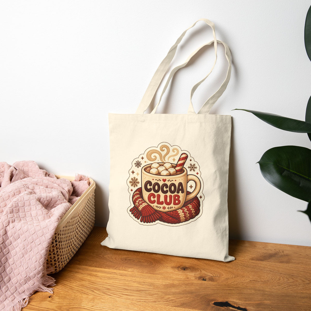 Cocoa Club Tote Bag, Hot Chocolate Christmas Canvas Tote, Cute Hot Cocoa Bag, Winter Tote, Cozy Holiday Gift Bag