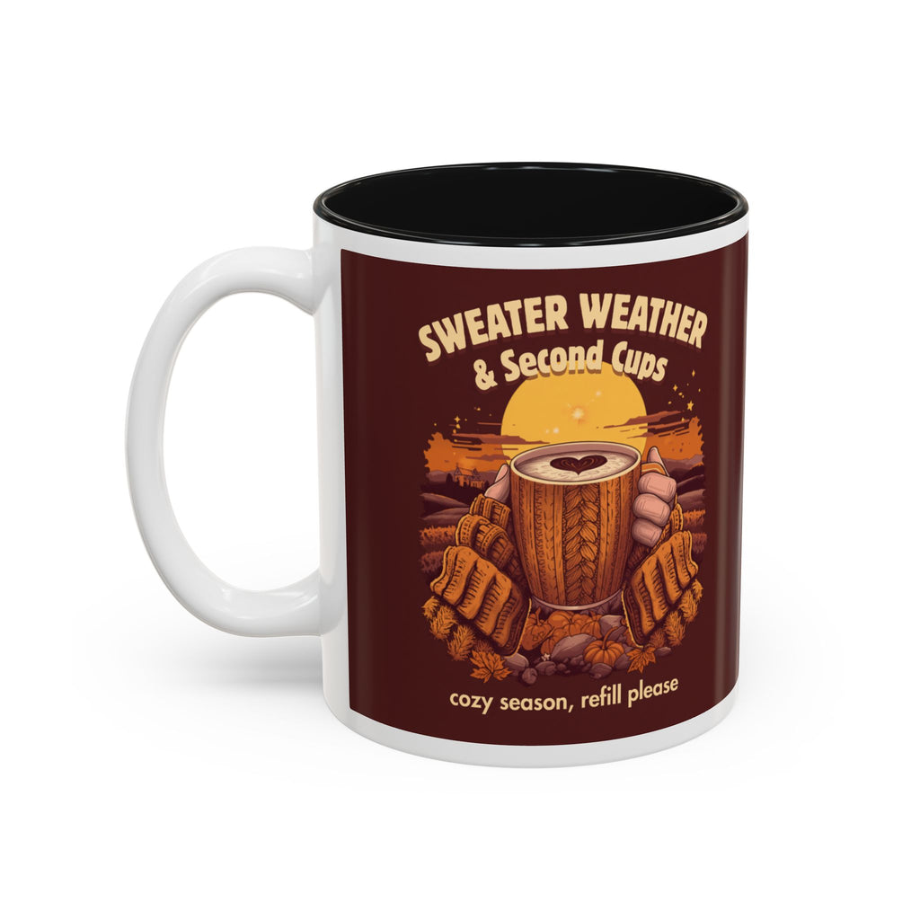 Sweater Weather and Second Cups Mug, Cozy Fall Coffee Mug, Retro Autumn Two-Tone Cup, Coffee Lover Gift