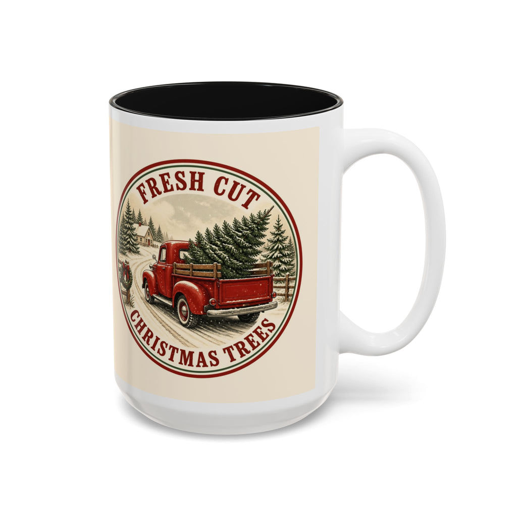 Fresh Cut Christmas Trees Mug, Red Truck Christmas Coffee Mug, Vintage Tree Farm Cup, Farmhouse Christmas Mug, Holiday Gift