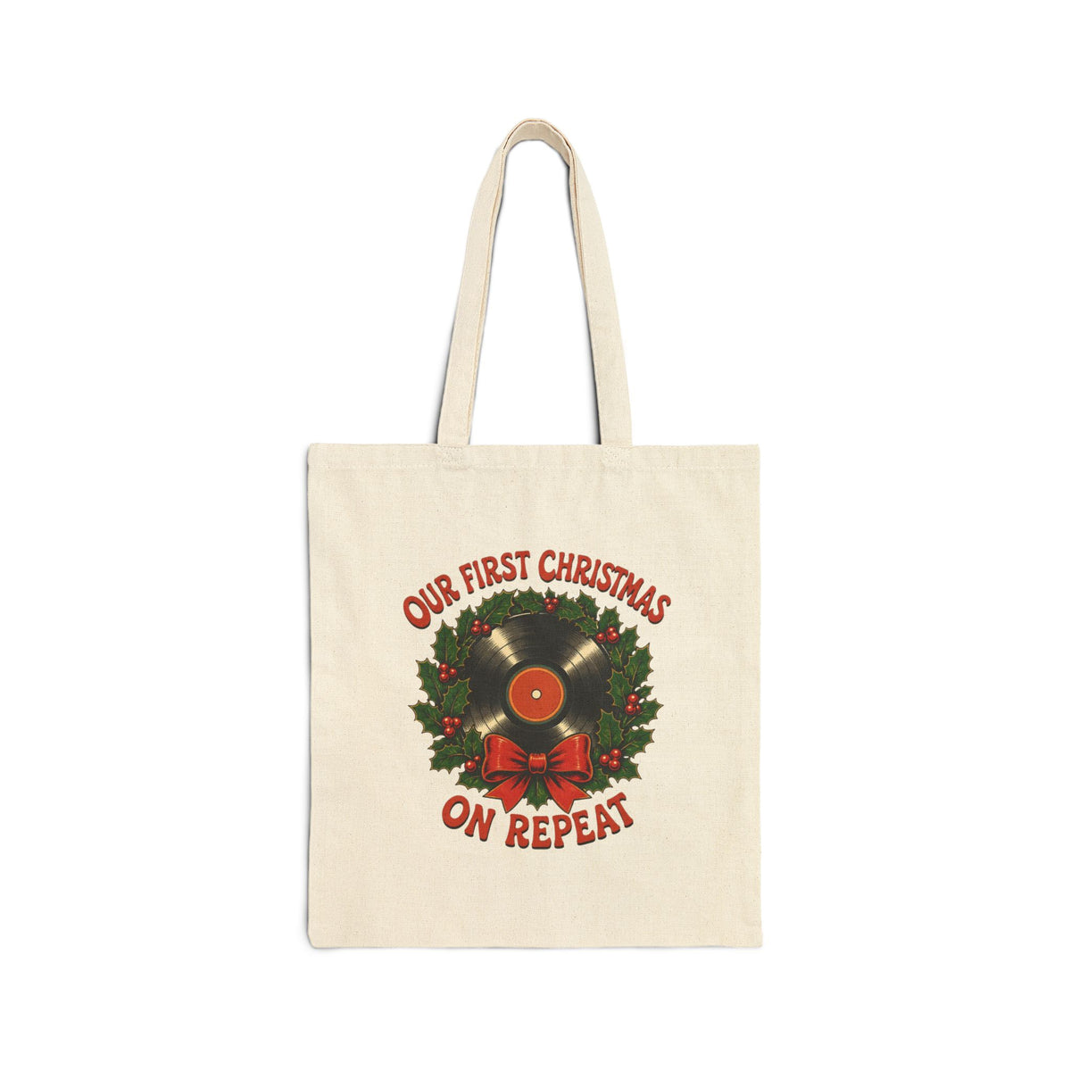Our First Christmas Tote Bag, Vinyl Record Christmas Canvas Tote, Couples Christmas Gift Bag, Newlywed Gift, Music Lover Tote