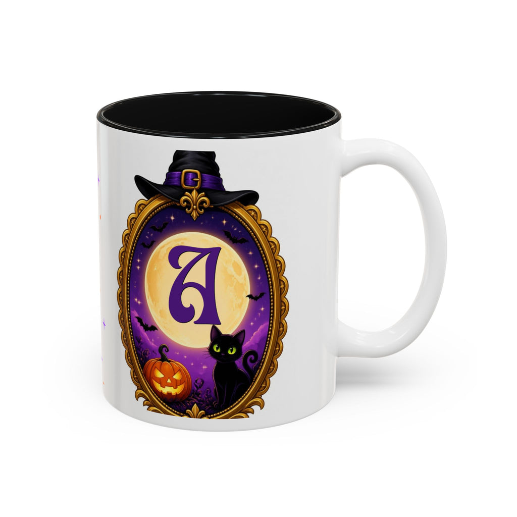 Personalized Initial Halloween Mug, Custom Monogram Witch Mug, Black Cat Pumpkin Coffee Cup, Witchy Gift for Her, Spooky Season Mug
