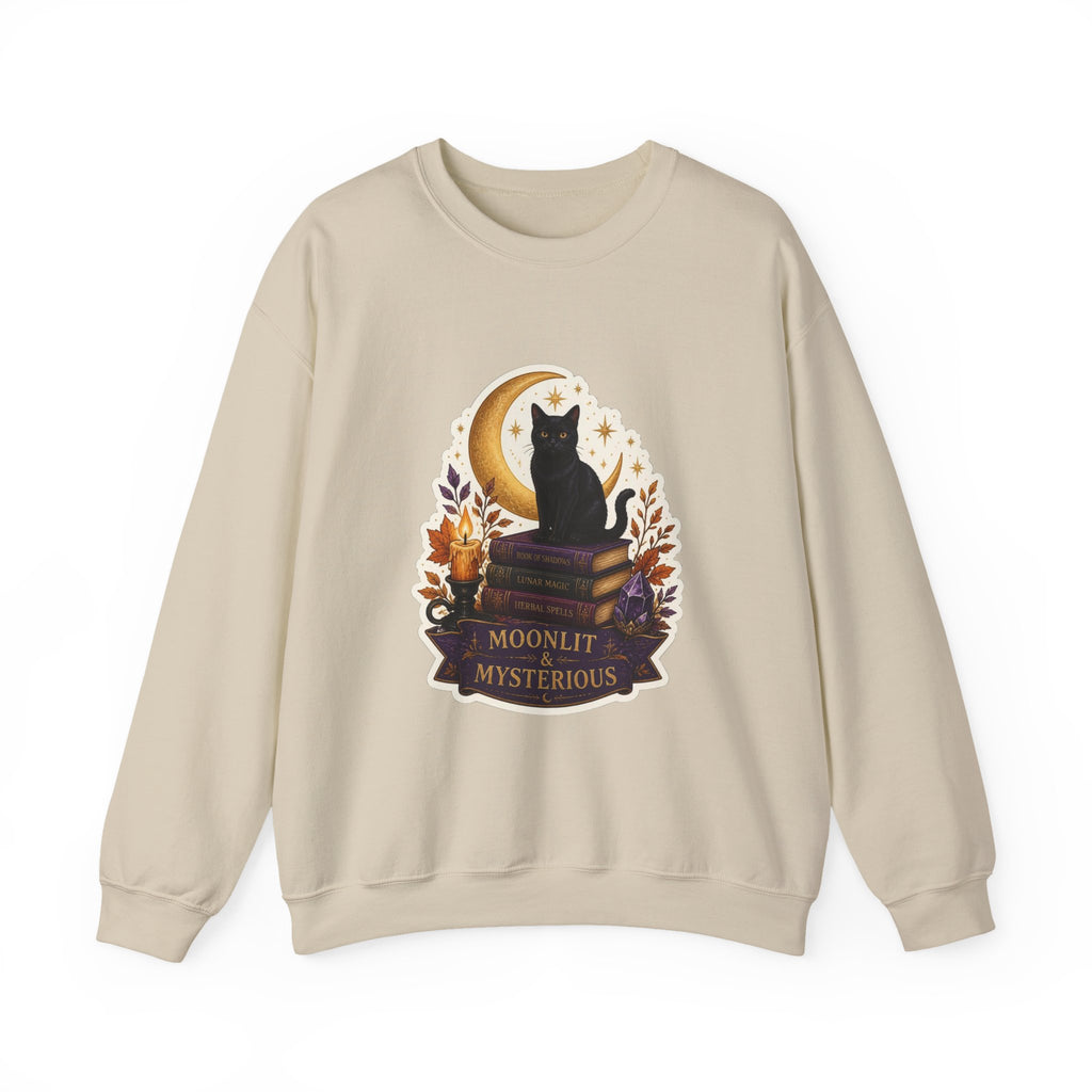 Moonlit and Mysterious Sweatshirt, Witchy Black Cat Crewneck, Crescent Moon Halloween Sweater, Celestial Witch Shirt, Fall Gift