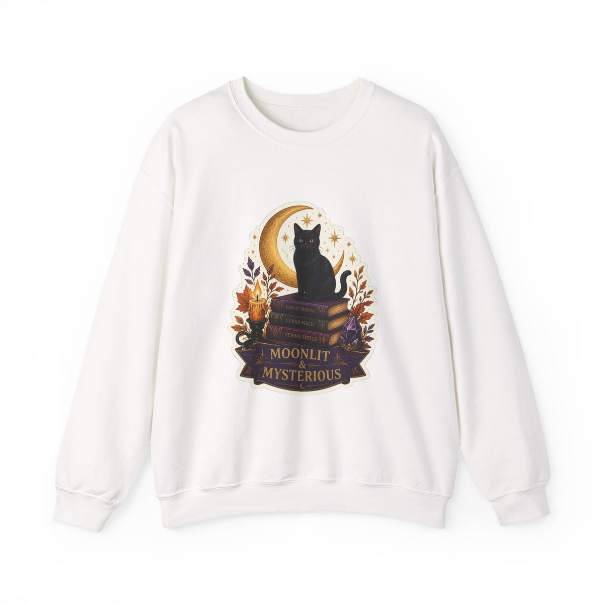 Moonlit and Mysterious Sweatshirt, Witchy Black Cat Crewneck, Crescent Moon Halloween Sweater, Celestial Witch Shirt, Fall Gift