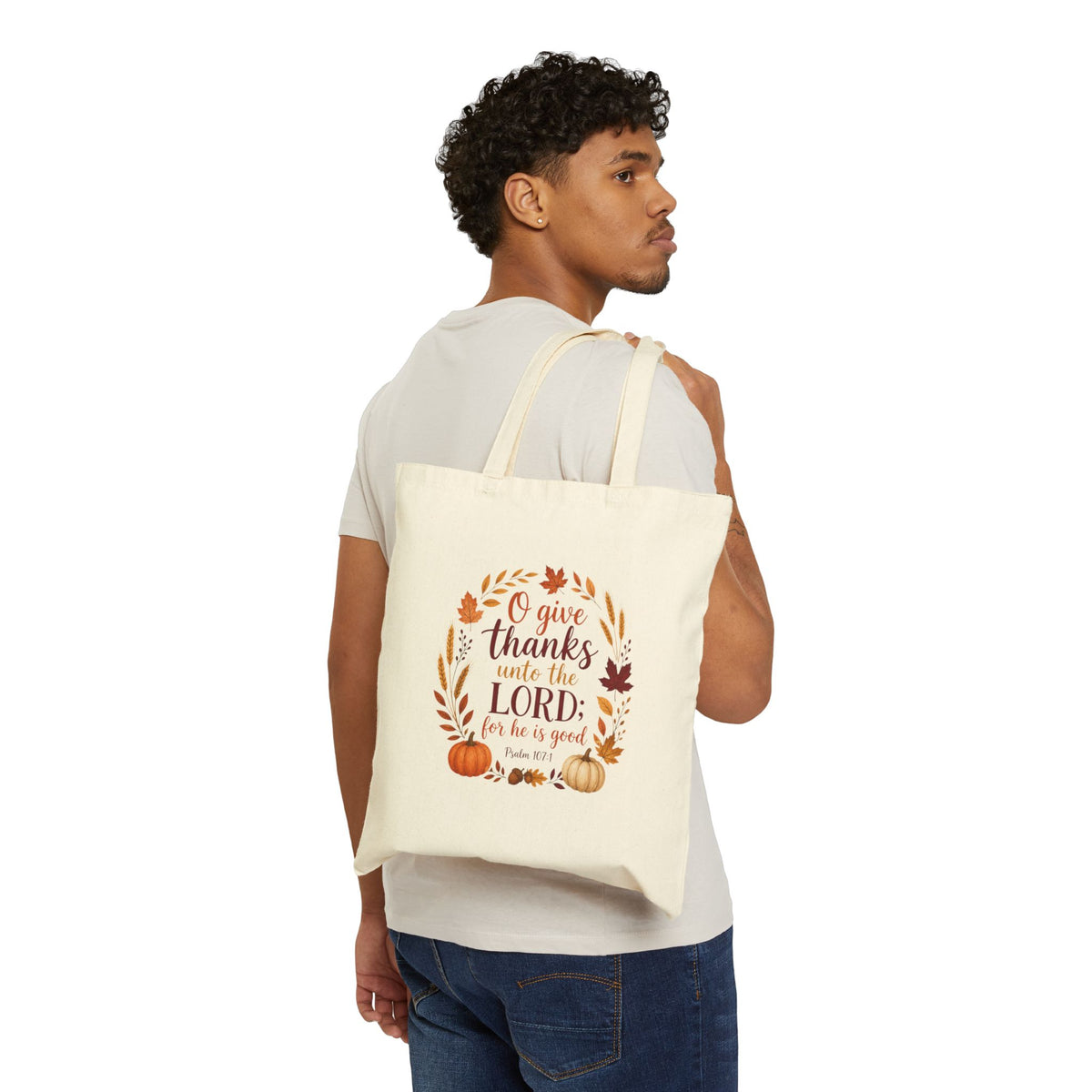 O Give Thanks Unto the Lord Tote Bag, Psalm 107:1 Thanksgiving Canvas Tote, Bible Verse Fall Bag, Christian Church Tote