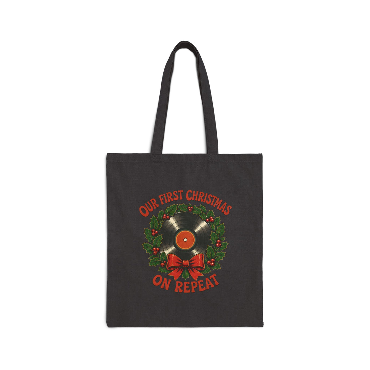 Our First Christmas Tote Bag, Vinyl Record Christmas Canvas Tote, Couples Christmas Gift Bag, Newlywed Gift, Music Lover Tote